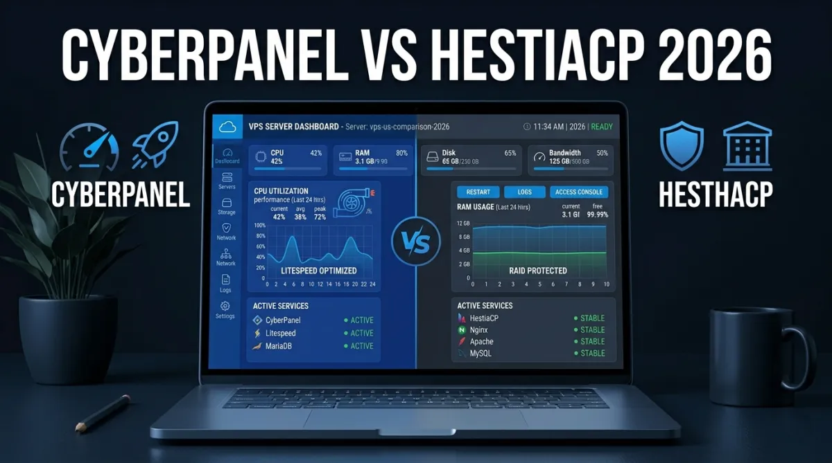CyberPanel vs HestiaCP comparison 2026 best VPS control panel