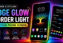Stylish edge glow border light on an Android phone screen with colorful LED effects, gradients, and animations