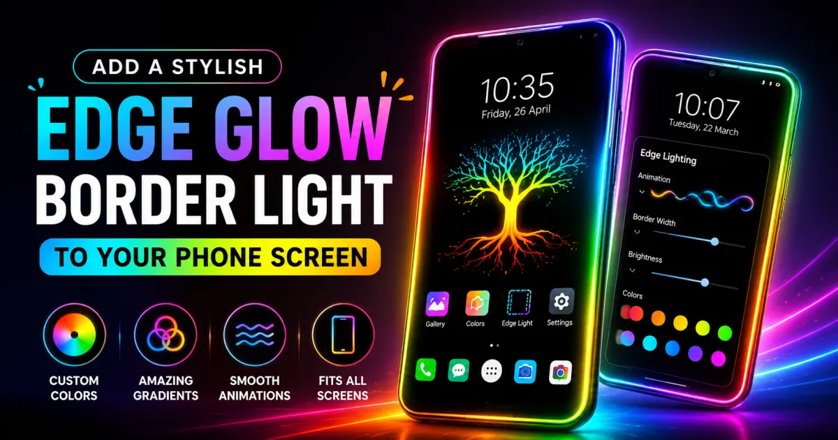 Stylish edge glow border light on an Android phone screen with colorful LED effects, gradients, and animations